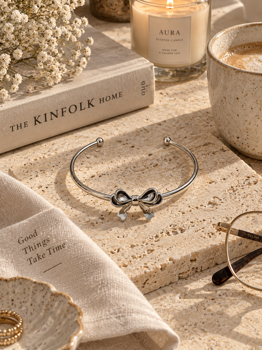 Chérie Bow Bangle, Gold & Silver Bow Bracelet