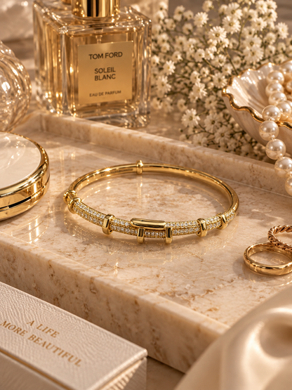 Valencia Bangle, Gold Crystal Buckle Bracelet