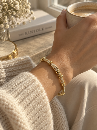 Valencia Bangle, Gold Crystal Buckle Bracelet