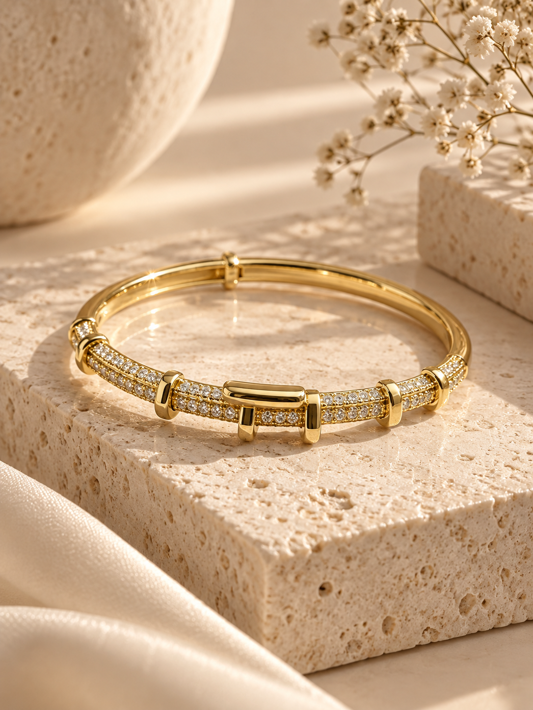 Valencia Bangle, Gold Crystal Buckle Bracelet