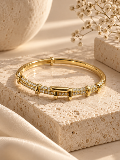 Valencia Bangle, Gold Crystal Buckle Bracelet