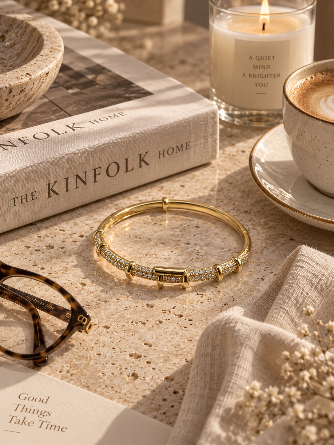 Valencia Bangle, Gold Crystal Buckle Bracelet