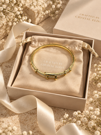 Valencia Bangle, Gold Crystal Buckle Bracelet