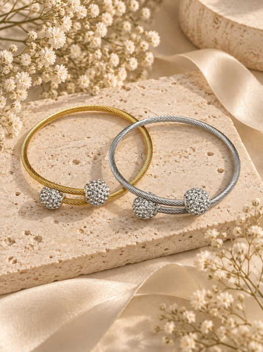 Vienna Bangle, Gold & Silver Crystal Ball Bracelet