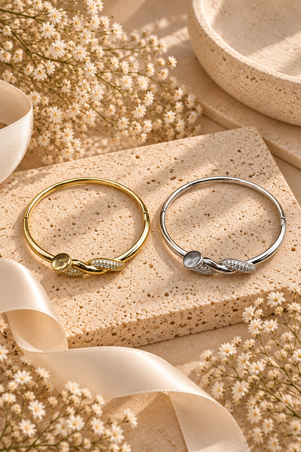 Mia Bangle, Gold & Silver Crystal Knot Bracelet
