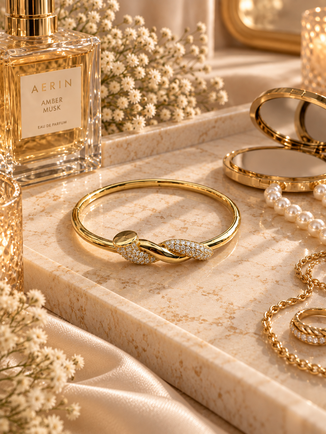 Mia Bangle, Gold & Silver Crystal Knot Bracelet