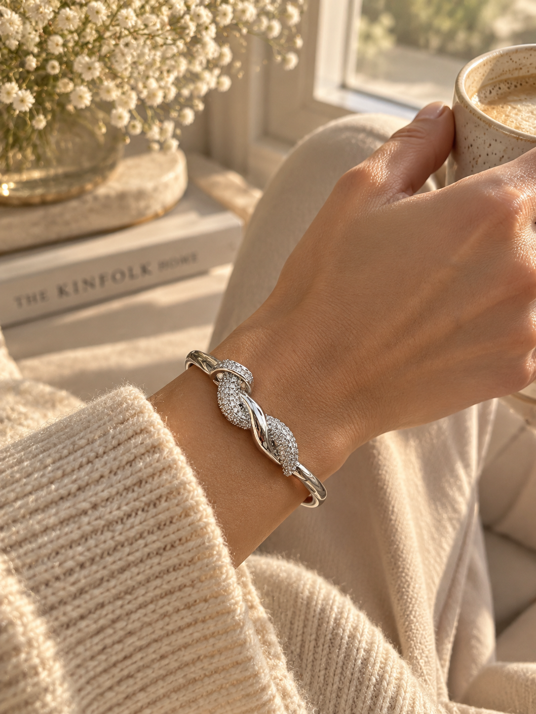 Mia Bangle, Gold & Silver Crystal Knot Bracelet