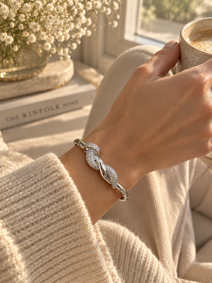 Mia Bangle, Gold & Silver Crystal Knot Bracelet