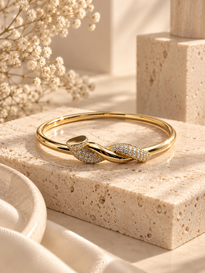 Mia Bangle, Gold & Silver Crystal Knot Bracelet