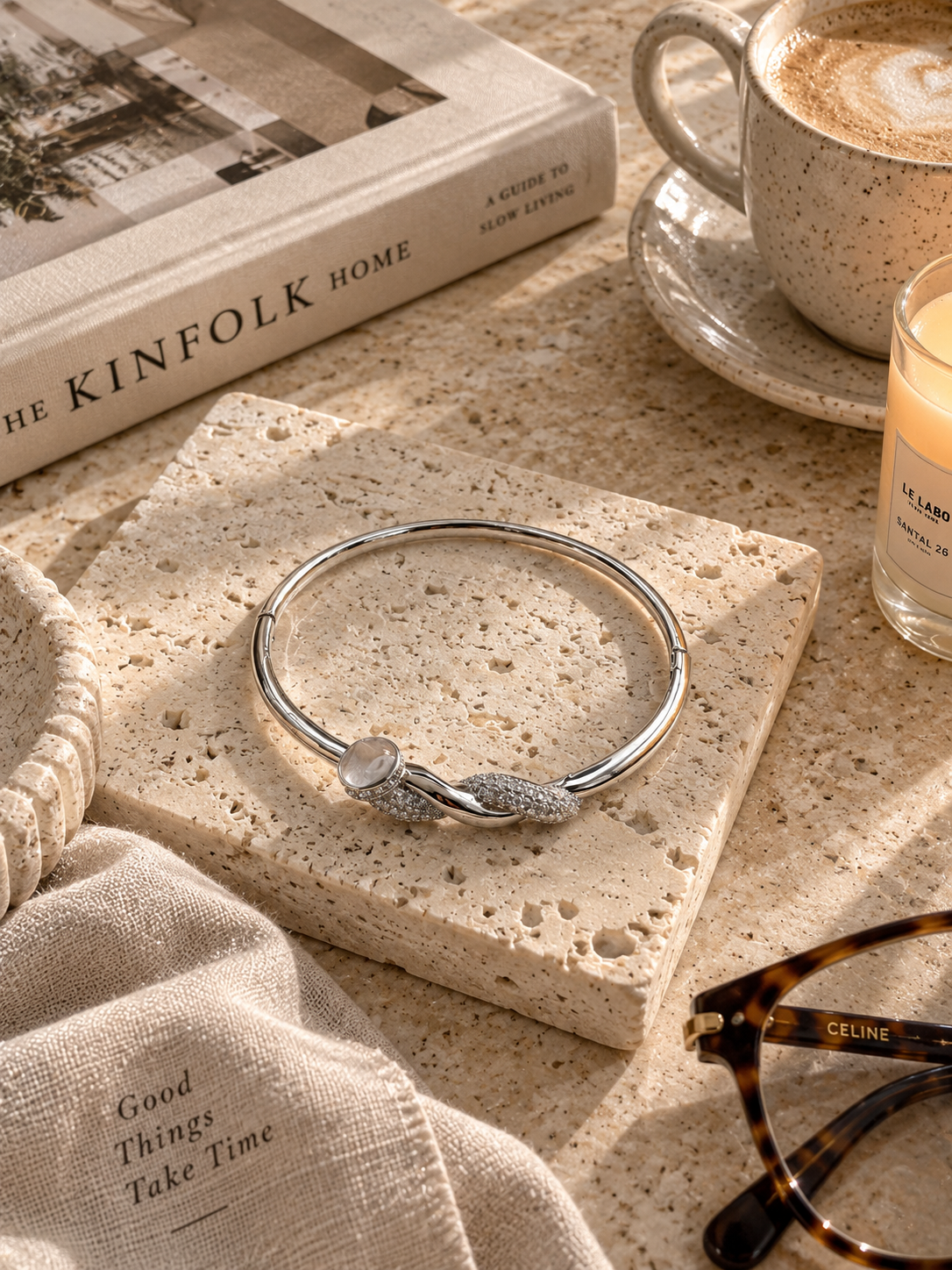 Mia Bangle, Gold & Silver Crystal Knot Bracelet