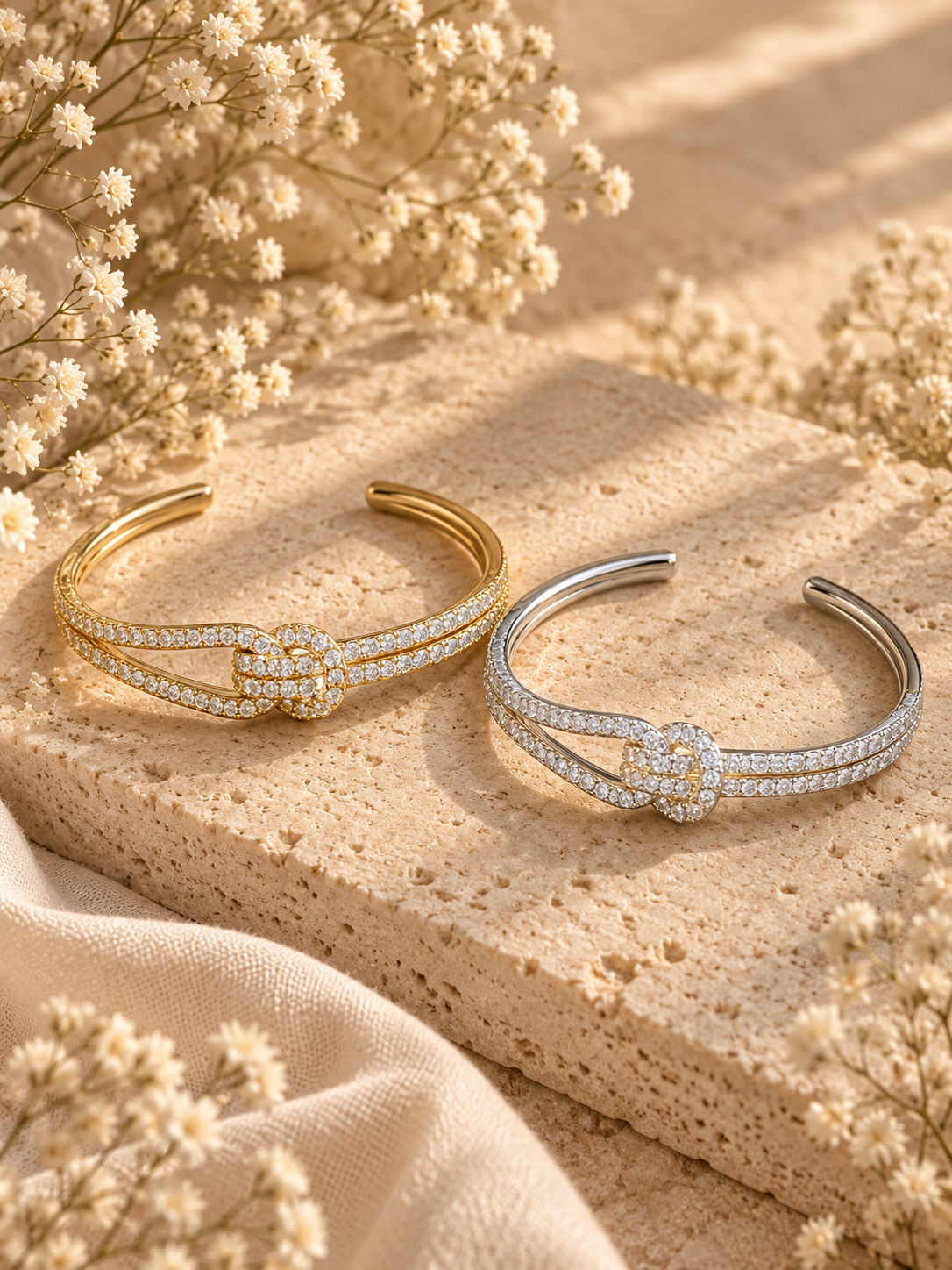 Celeste Bangle, Gold & Silver Crystal Knot Bracelet
