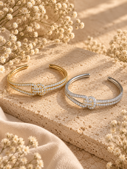 Celeste Bangle, Gold & Silver Crystal Knot Bracelet