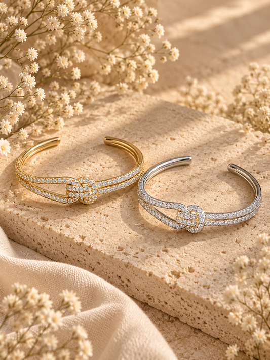 Celeste Bangle, Gold & Silver Crystal Knot Bracelet