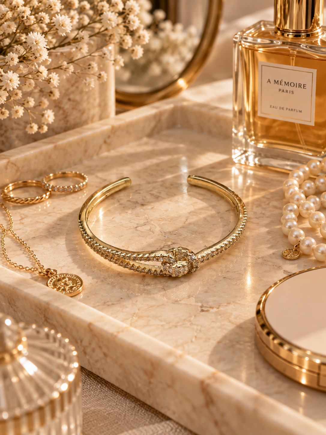 Celeste Bangle, Gold & Silver Crystal Knot Bracelet