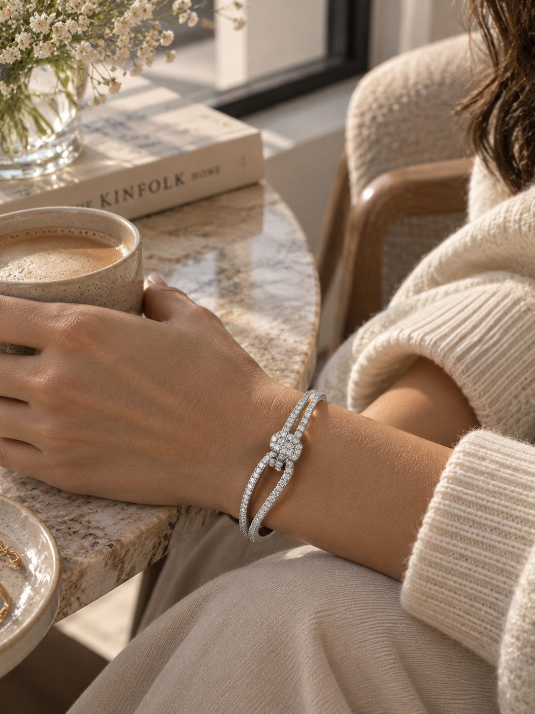 Celeste Bangle, Gold & Silver Crystal Knot Bracelet