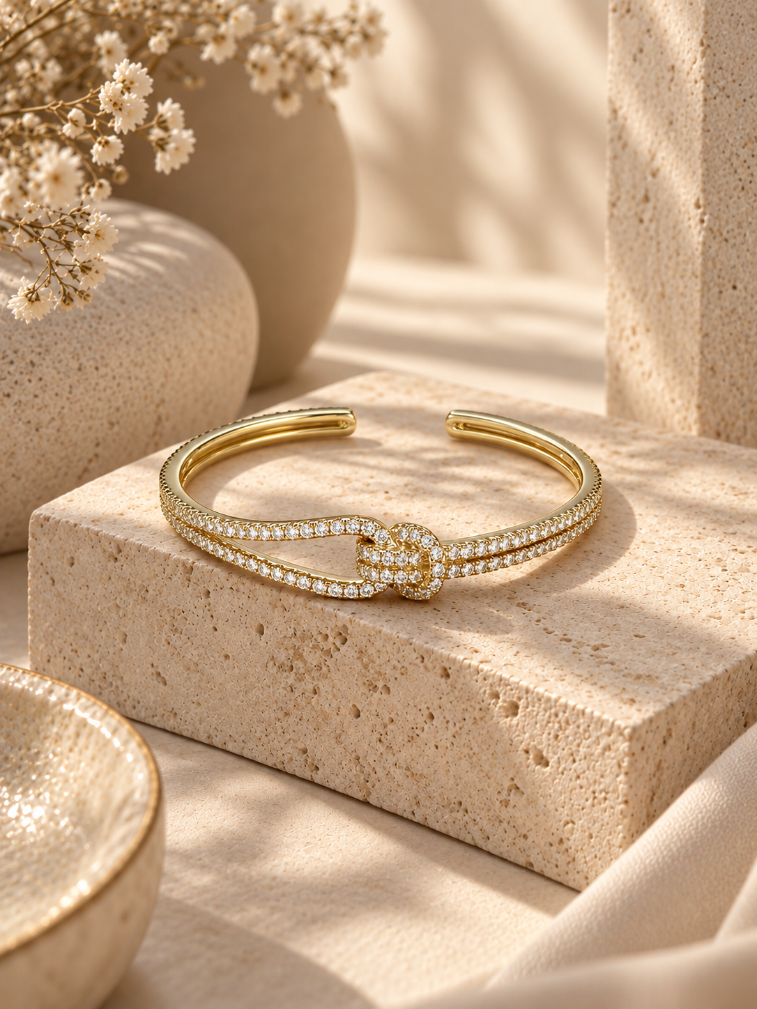 Celeste Bangle, Gold & Silver Crystal Knot Bracelet