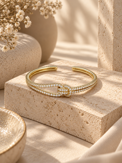 Celeste Bangle, Gold & Silver Crystal Knot Bracelet