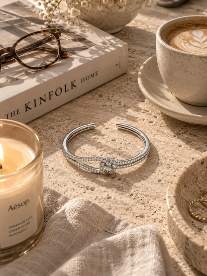 Celeste Bangle, Gold & Silver Crystal Knot Bracelet