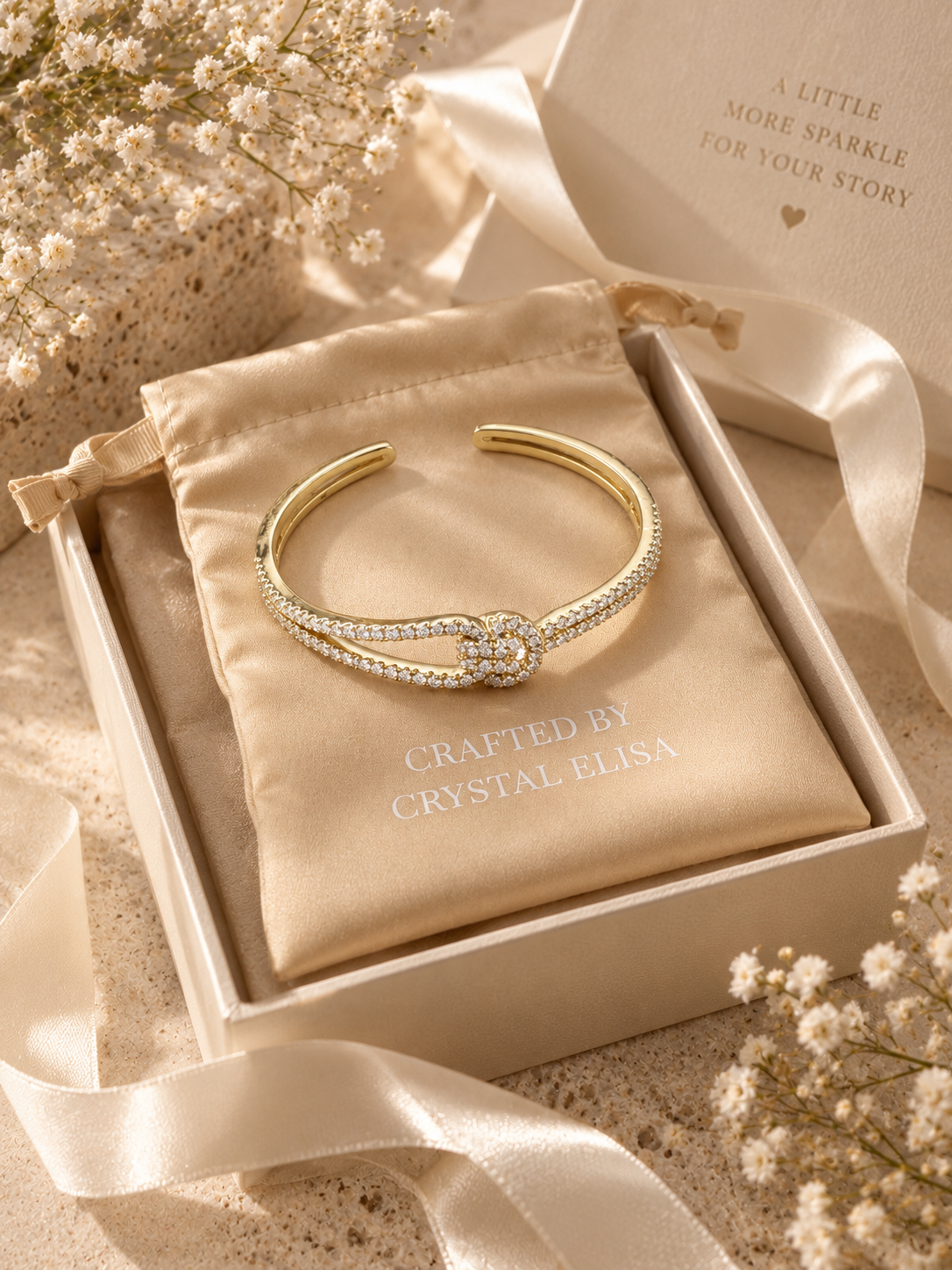 Celeste Bangle, Gold & Silver Crystal Knot Bracelet