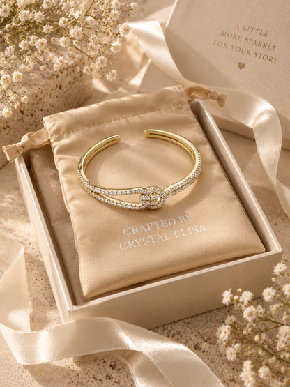 Celeste Bangle, Gold & Silver Crystal Knot Bracelet