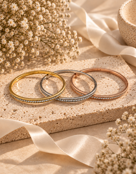 Evermore Bangle, Gold Silver & Rose Gold Crystal Bracelet