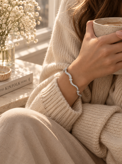 Evangeline Bangle, Gold & Silver Crystal Wave Bracelet