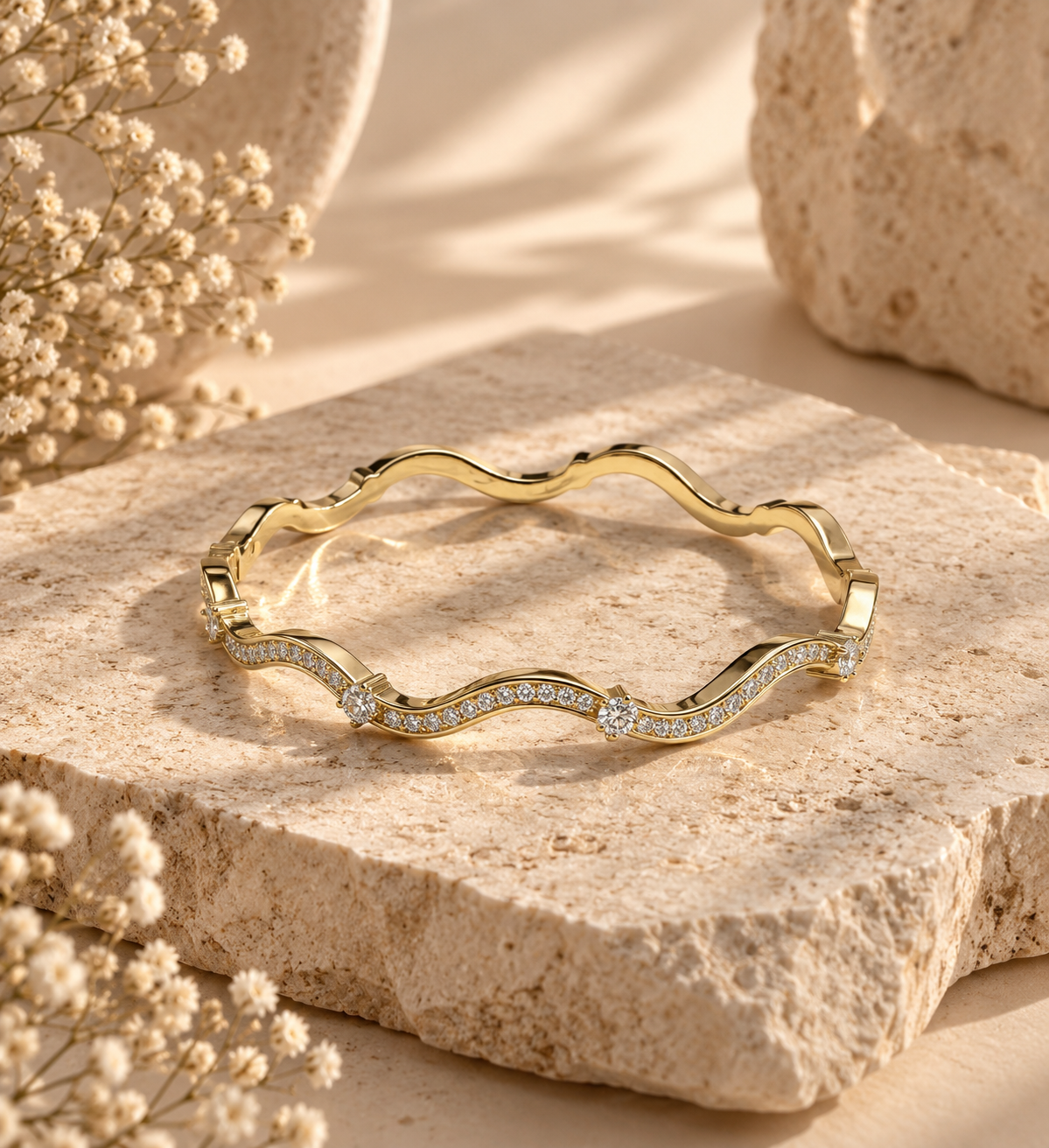 Evangeline Bangle, Gold & Silver Crystal Wave Bracelet