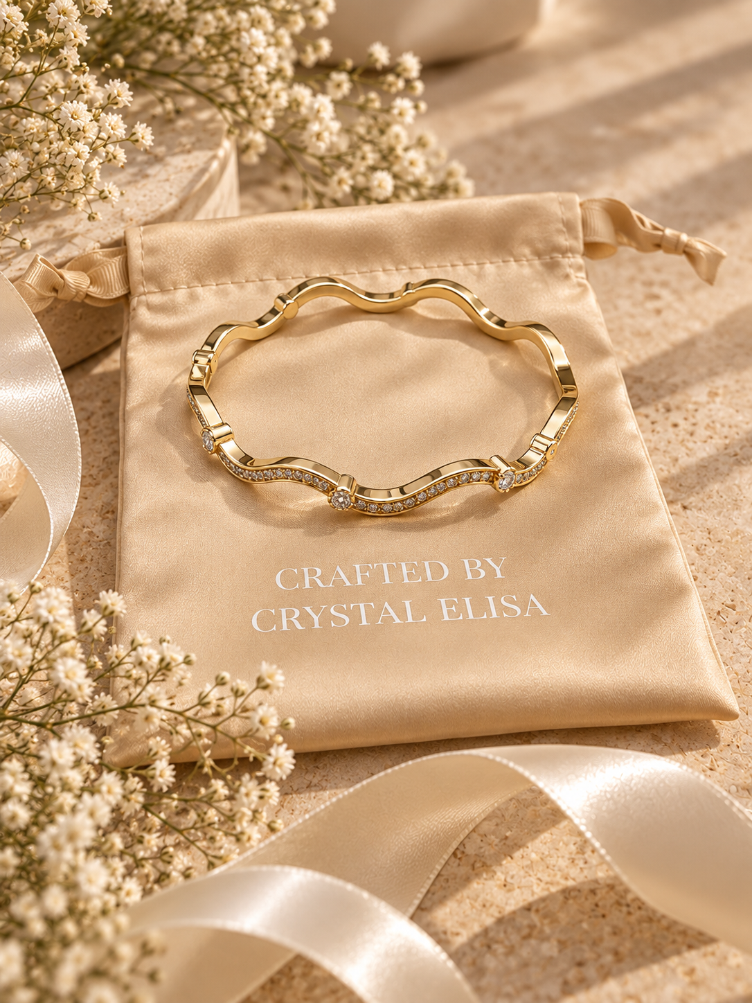 Evangeline Bangle, Gold & Silver Crystal Wave Bracelet