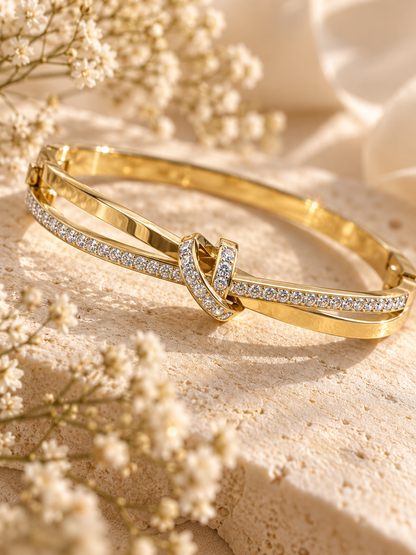 Luxe Bangle, Gold Crystal Knot Bracelet