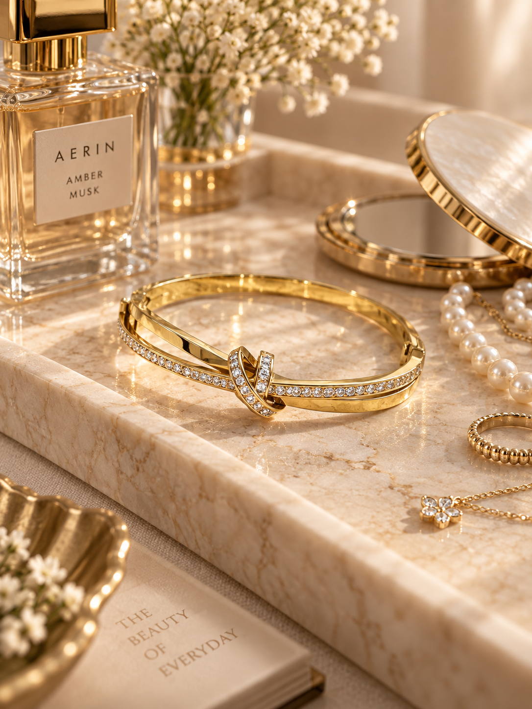 Luxe Bangle, Gold Crystal Knot Bracelet