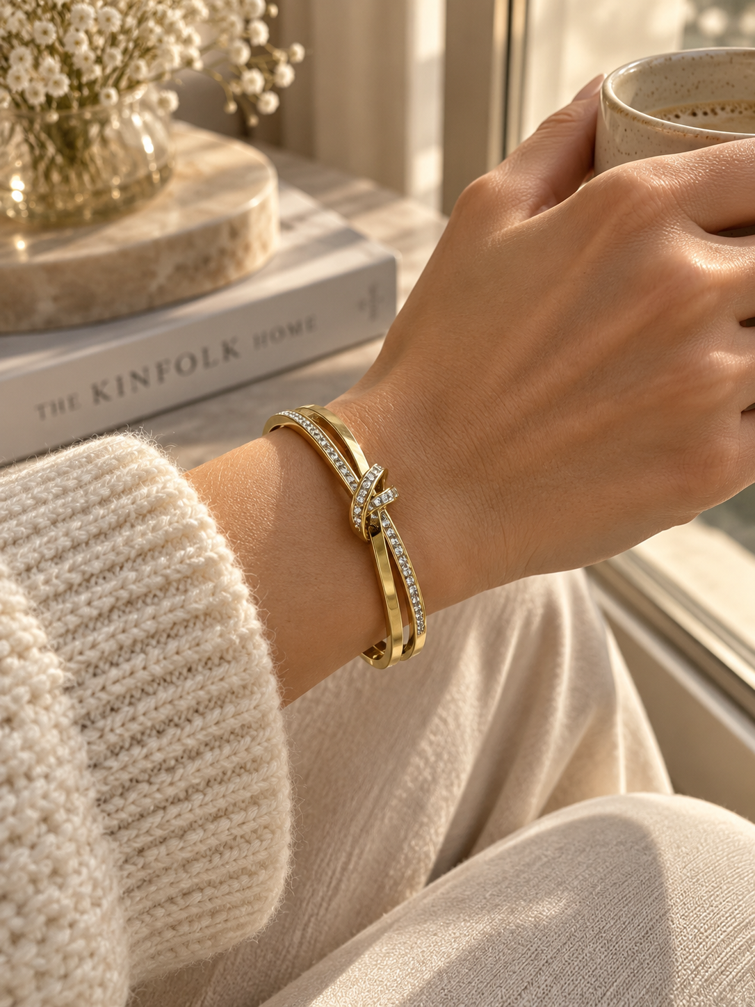 Luxe Bangle, Gold Crystal Knot Bracelet