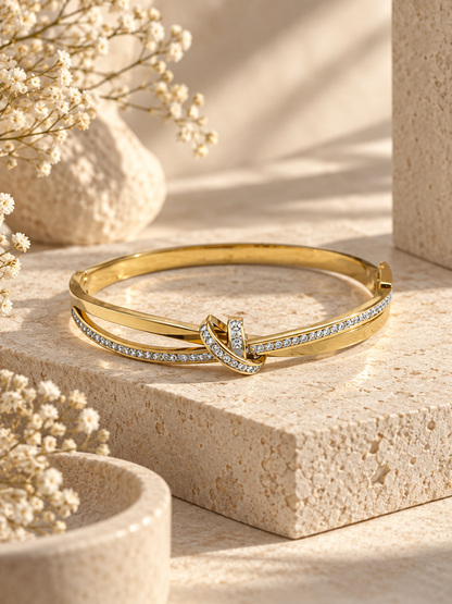 Luxe Bangle, Gold Crystal Knot Bracelet