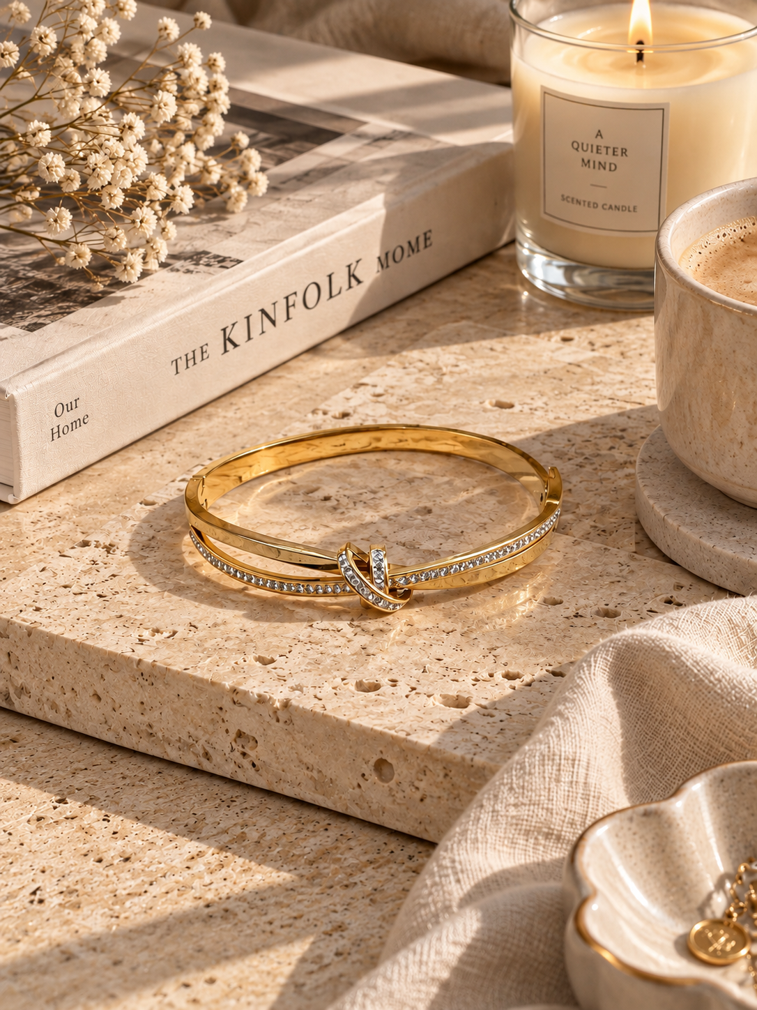 Luxe Bangle, Gold Crystal Knot Bracelet