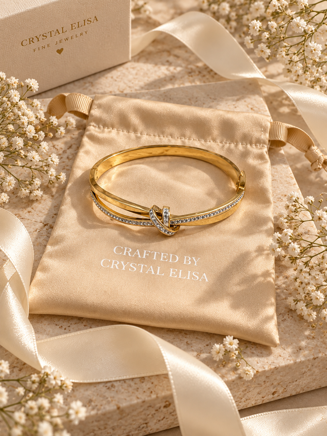 Luxe Bangle, Gold Crystal Knot Bracelet