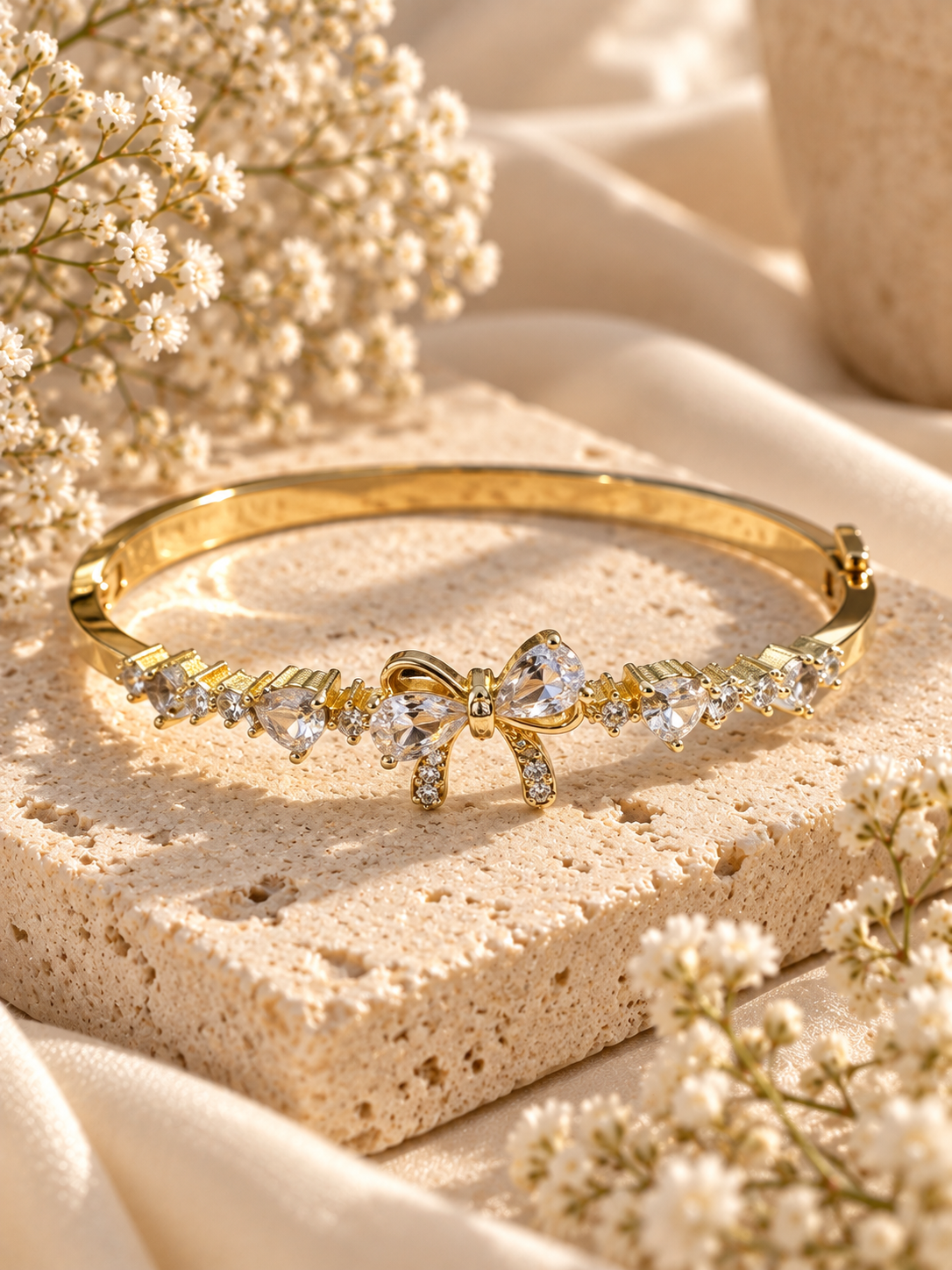 Noelle Bangle, Gold Crystal Bow Bracelet