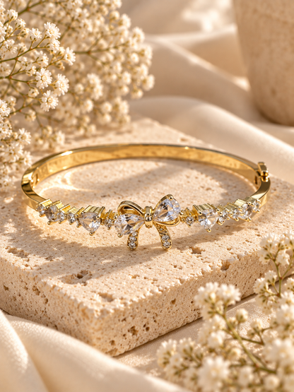 Noelle Bangle, Gold Crystal Bow Bracelet
