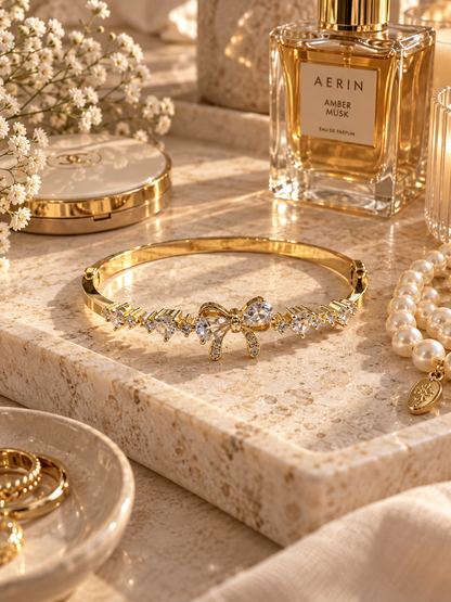 Noelle Bangle, Gold Crystal Bow Bracelet