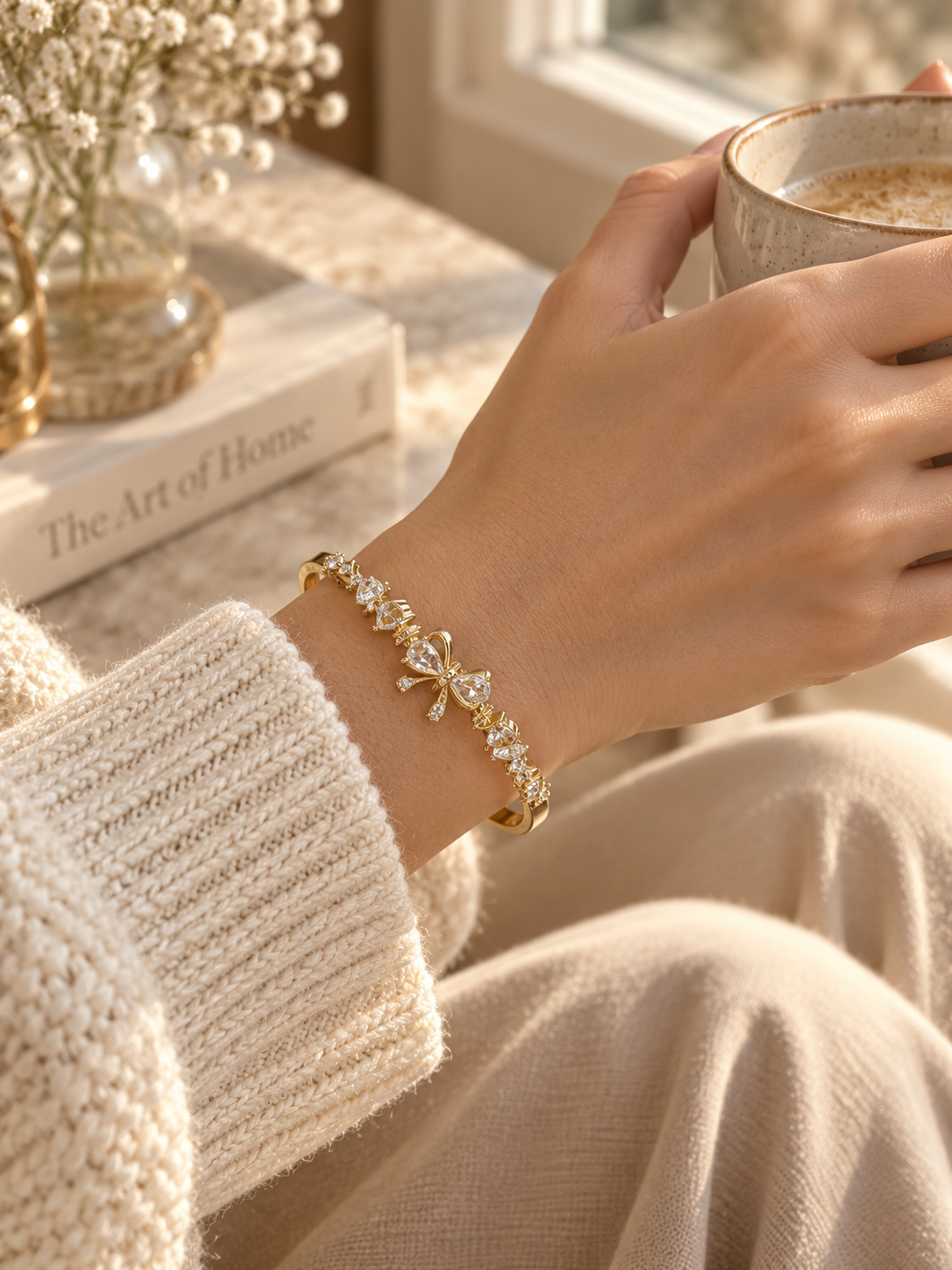 Noelle Bangle, Gold Crystal Bow Bracelet