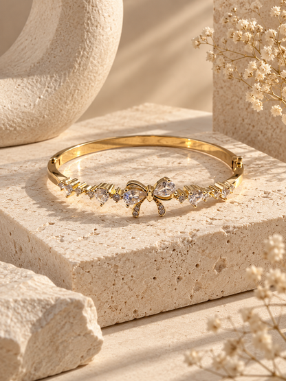 Noelle Bangle, Gold Crystal Bow Bracelet