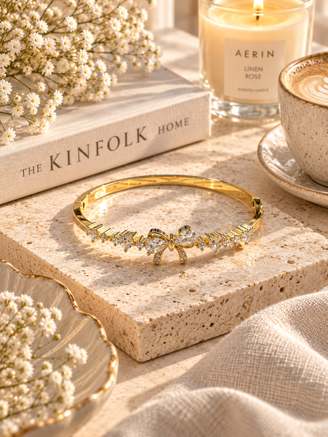 Noelle Bangle, Gold Crystal Bow Bracelet