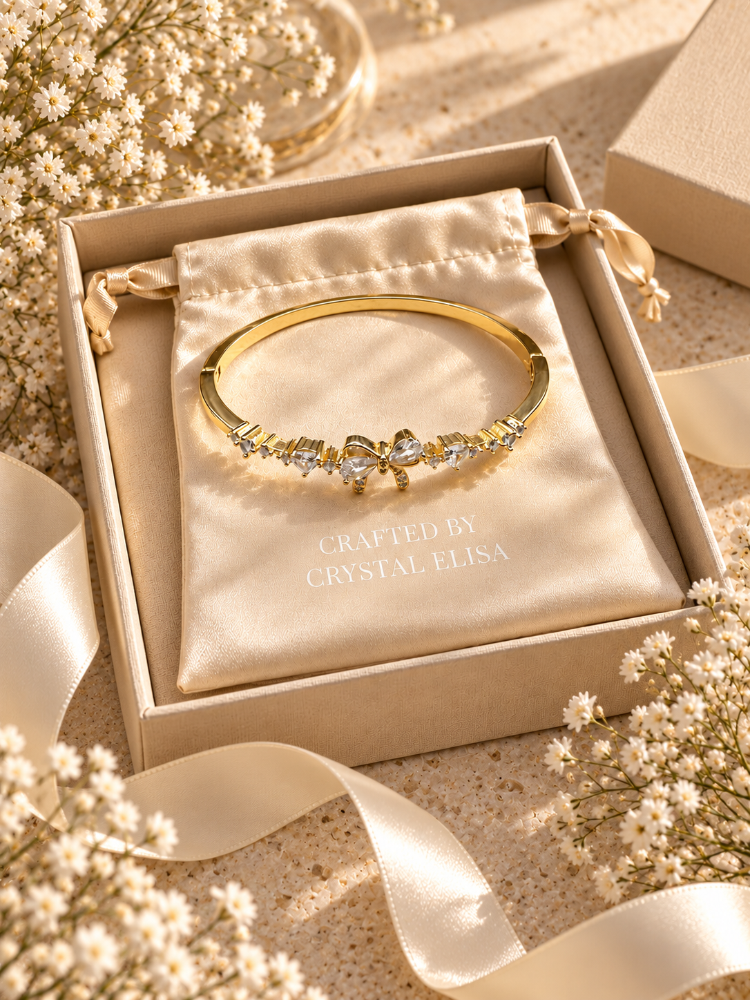 Noelle Bangle, Gold Crystal Bow Bracelet