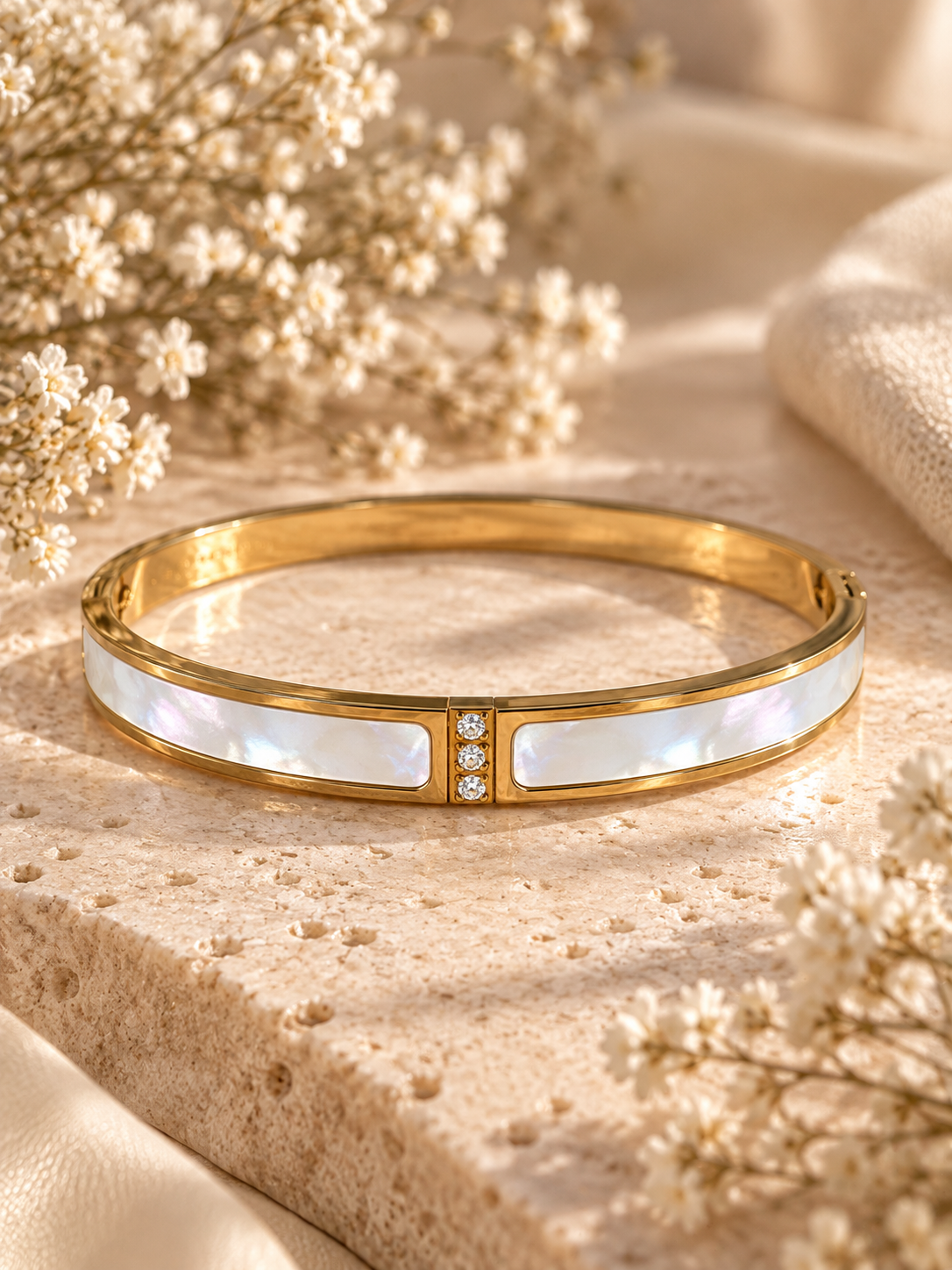 Aspen Bangle, Gold & White Inlay Bracelet
