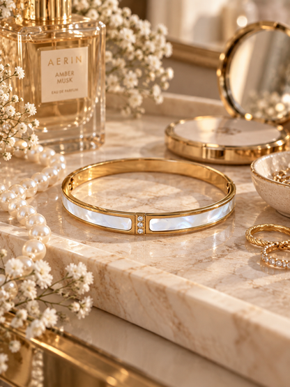 Aspen Bangle, Gold & White Inlay Bracelet