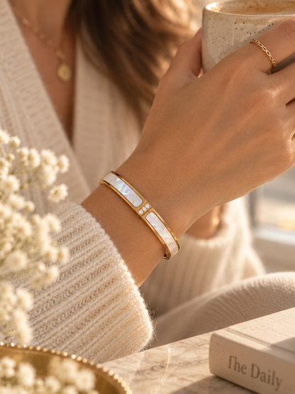 Aspen Bangle, Gold & White Inlay Bracelet