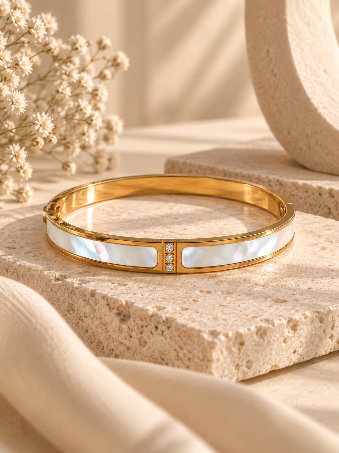 Aspen Bangle, Gold & White Inlay Bracelet