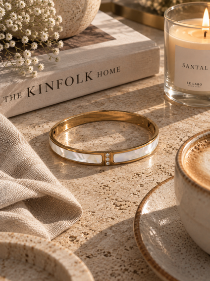 Aspen Bangle, Gold & White Inlay Bracelet