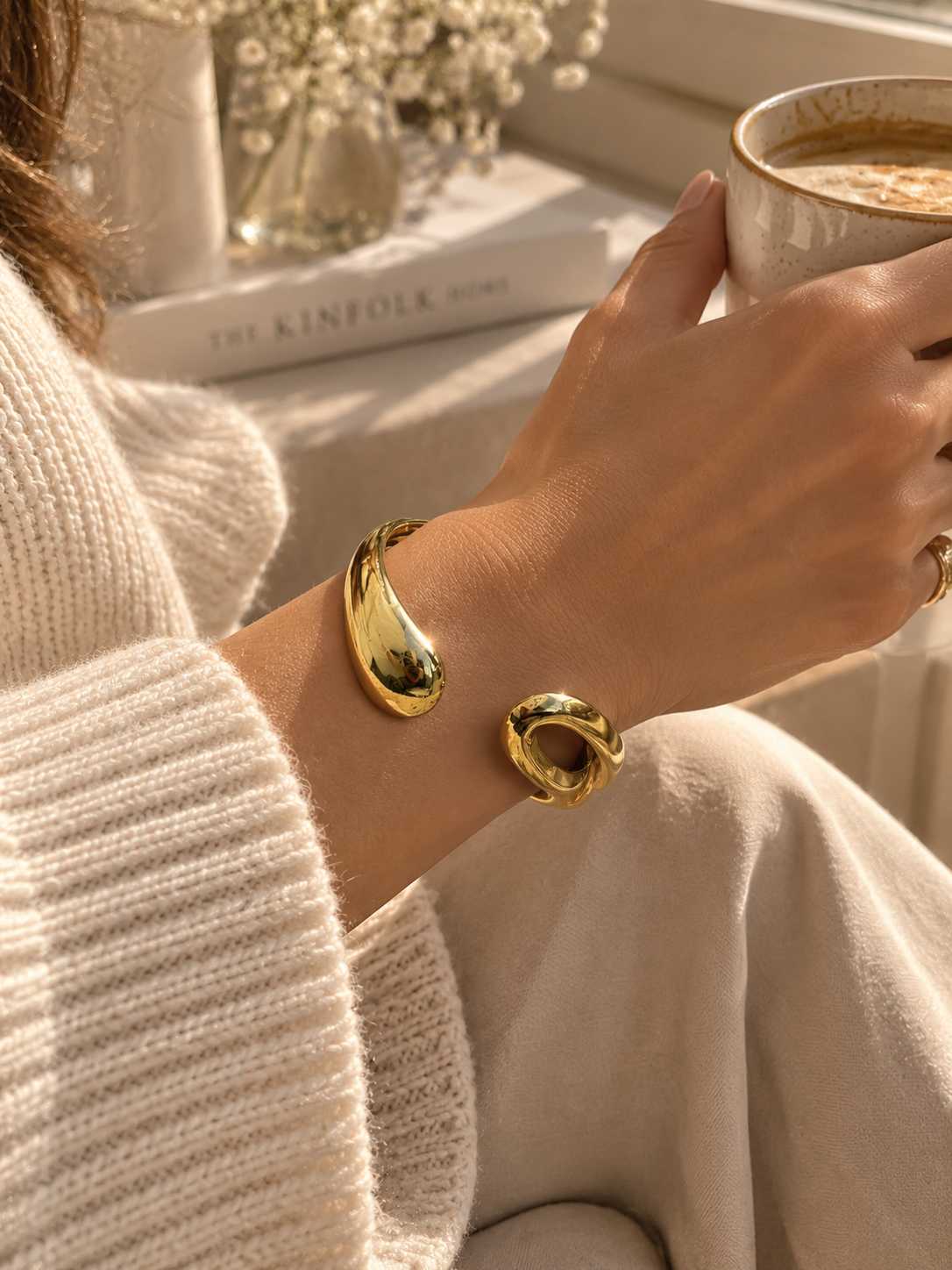 Juniper Bangle, Gold Abstract Cuff Bracelet