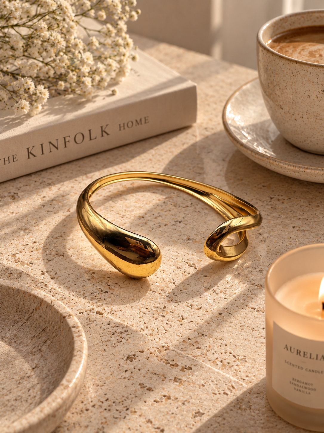 Juniper Bangle, Gold Abstract Cuff Bracelet