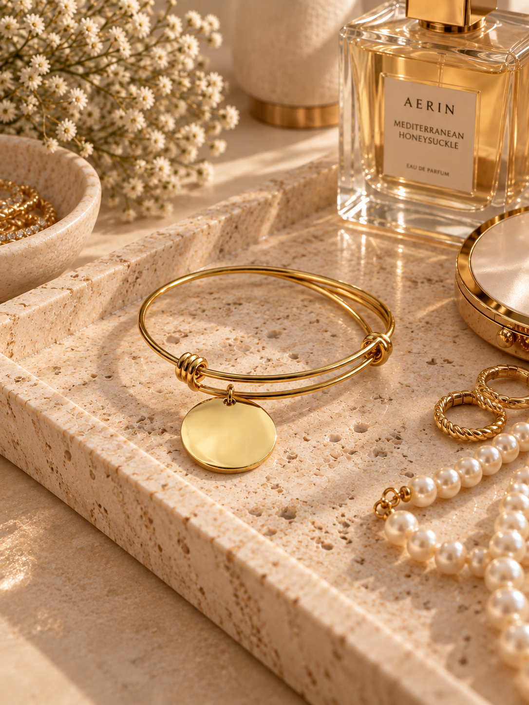 Scarlet Charm Bangle: Personalized Gold & Silver Disc Charm Bangle