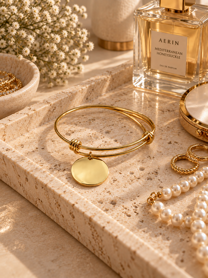 Scarlet Charm Bangle: Personalized Gold & Silver Disc Charm Bangle